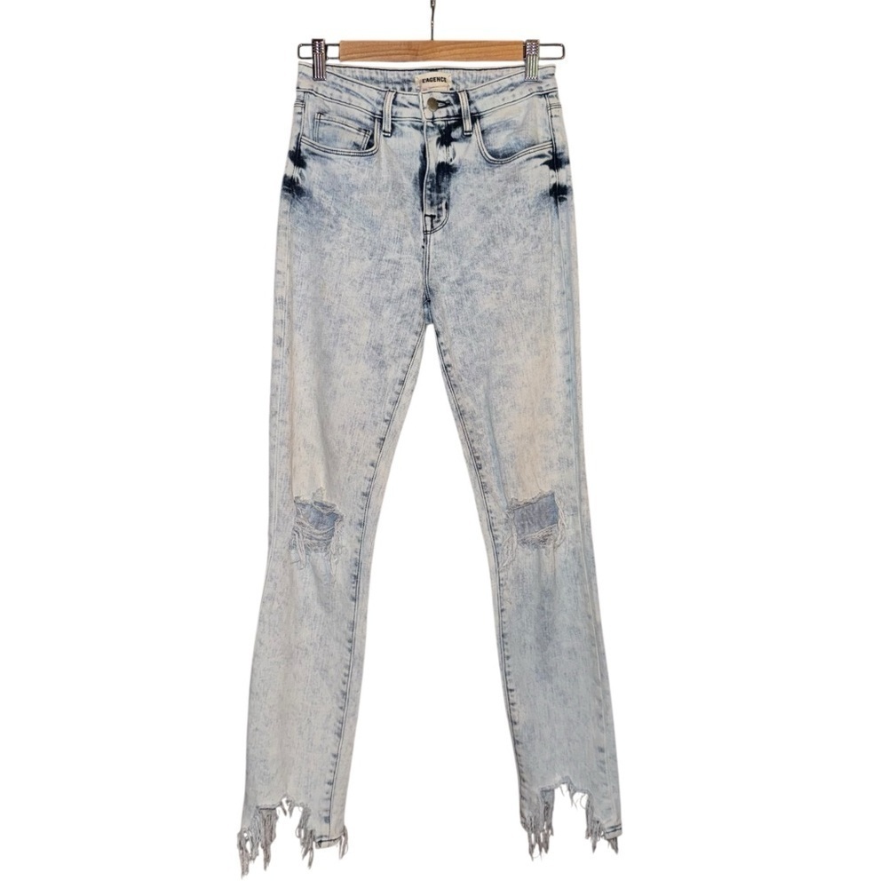 L'AGENCE High Line Skinny Jeans Calypso Distressed Destructed Acid Wash Size 25 - Picture 5 of 16